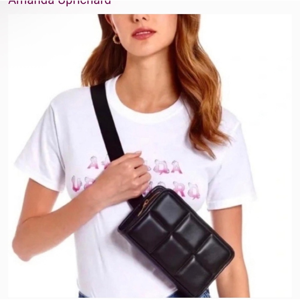 Amanda Uprichard Black Quilted Puffer Belt Bag Crossbody Fanny Pack Gold Zip